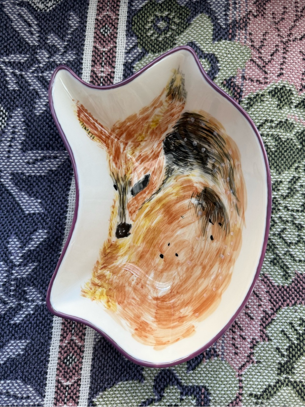 Hand painted Deer Trinket Dish Bowl Decor Cottagecore Artsy Bohemian Stripes